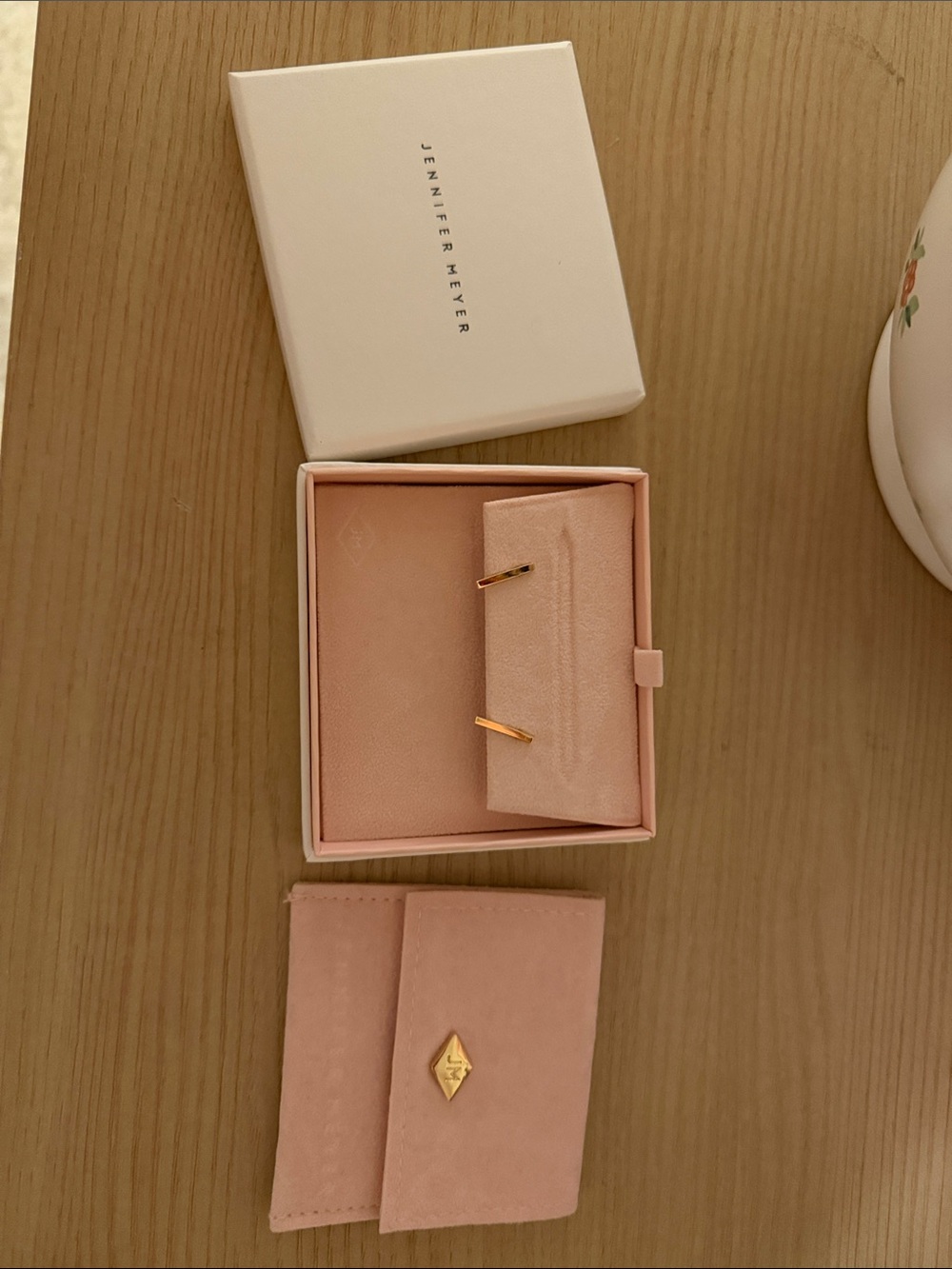 Jennifer Meyer Pink Rose Gold Long Bar Earrings